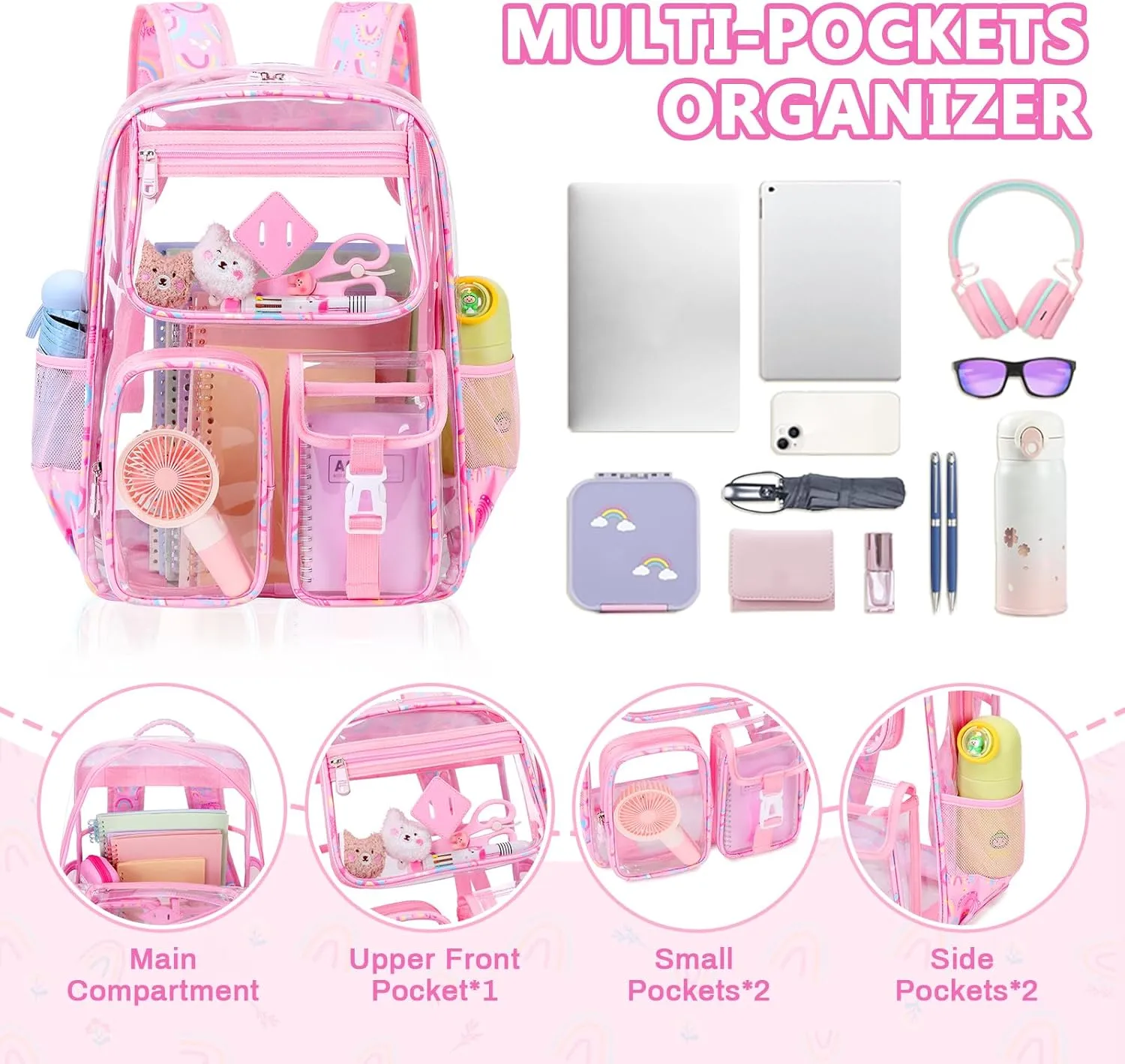 Clear Backpack for School,Heavy Duty PVC Transparent Bookbag for Girls Stadium Approved See Through Backpack