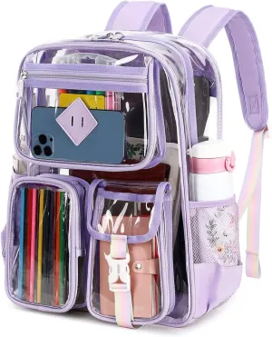 Clear Backpack for School,Heavy Duty PVC Transparent Bookbag for Girls Stadium Approved See Through Backpack