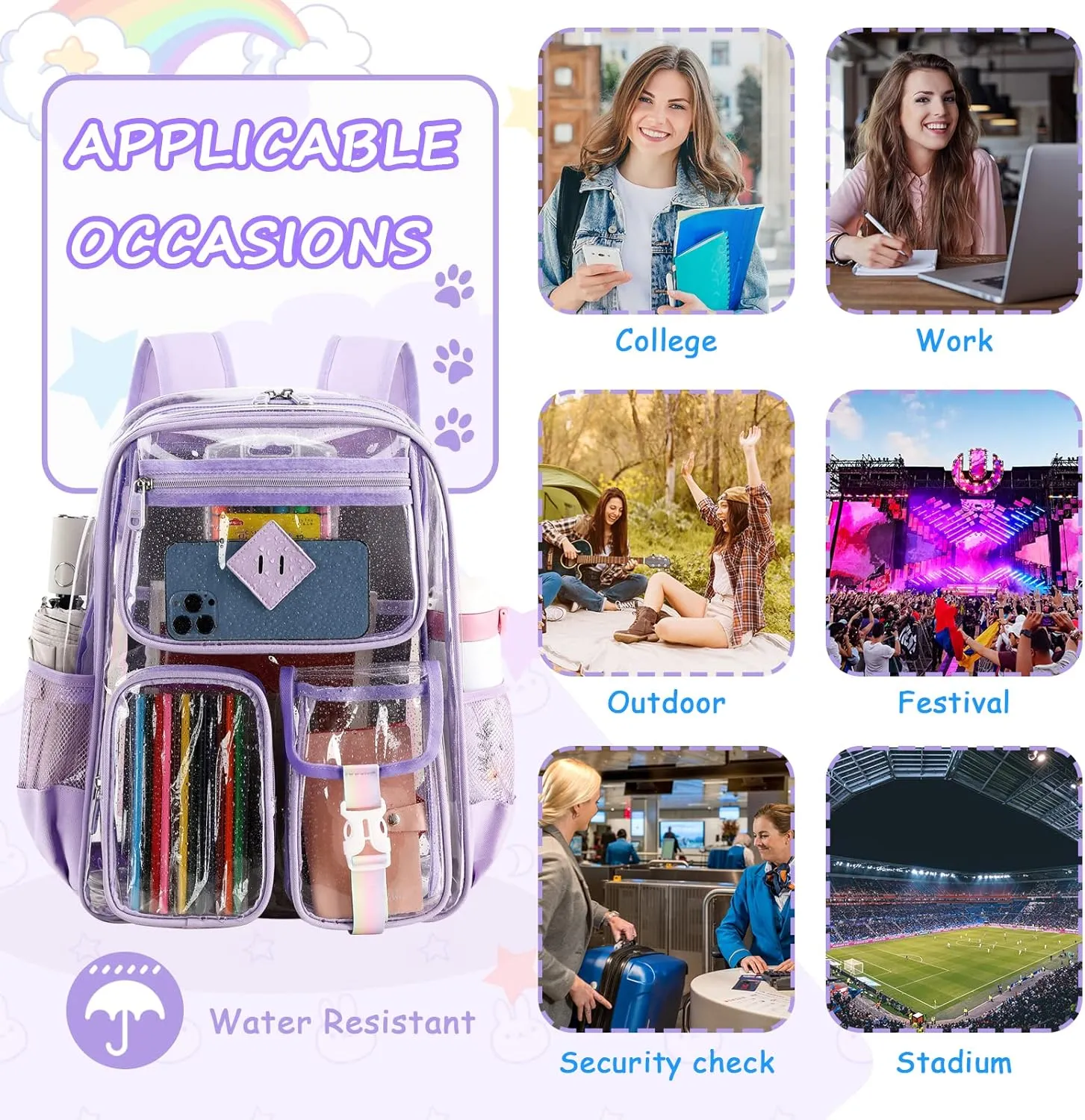 Clear Backpack for School,Heavy Duty PVC Transparent Bookbag for Girls Stadium Approved See Through Backpack