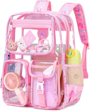 Clear Backpack for School,Heavy Duty PVC Transparent Bookbag for Girls Stadium Approved See Through Backpack