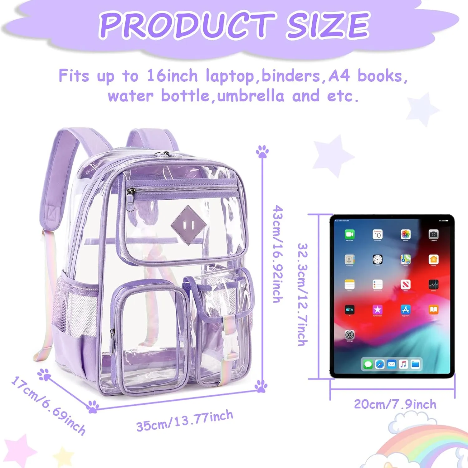 Clear Backpack for School,Heavy Duty PVC Transparent Bookbag for Girls Stadium Approved See Through Backpack