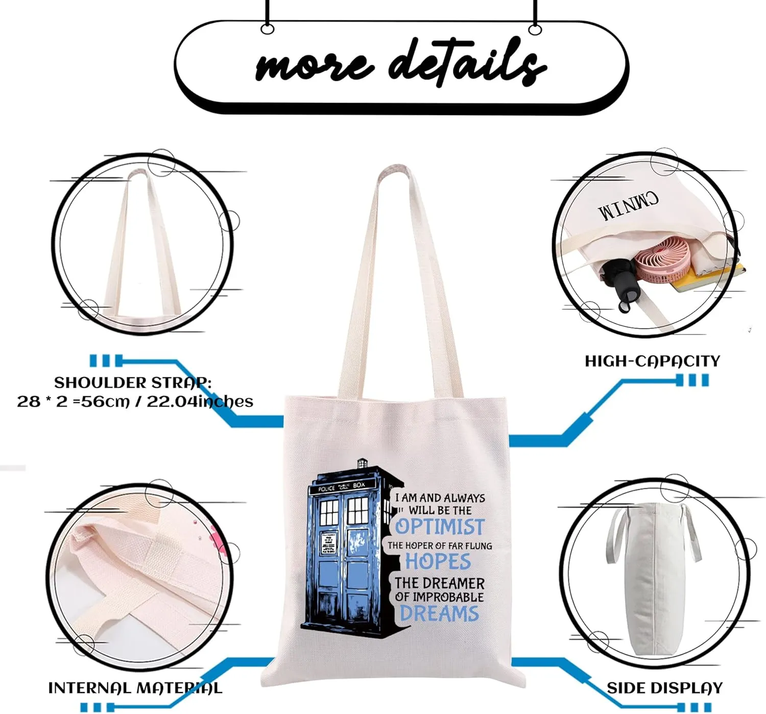 CMNIM Doctor Movie TV Show Dr Who Tote Bag Doctor Movie Lover Gift POLICE Blue Box Theme Shoulder Bag for Fans