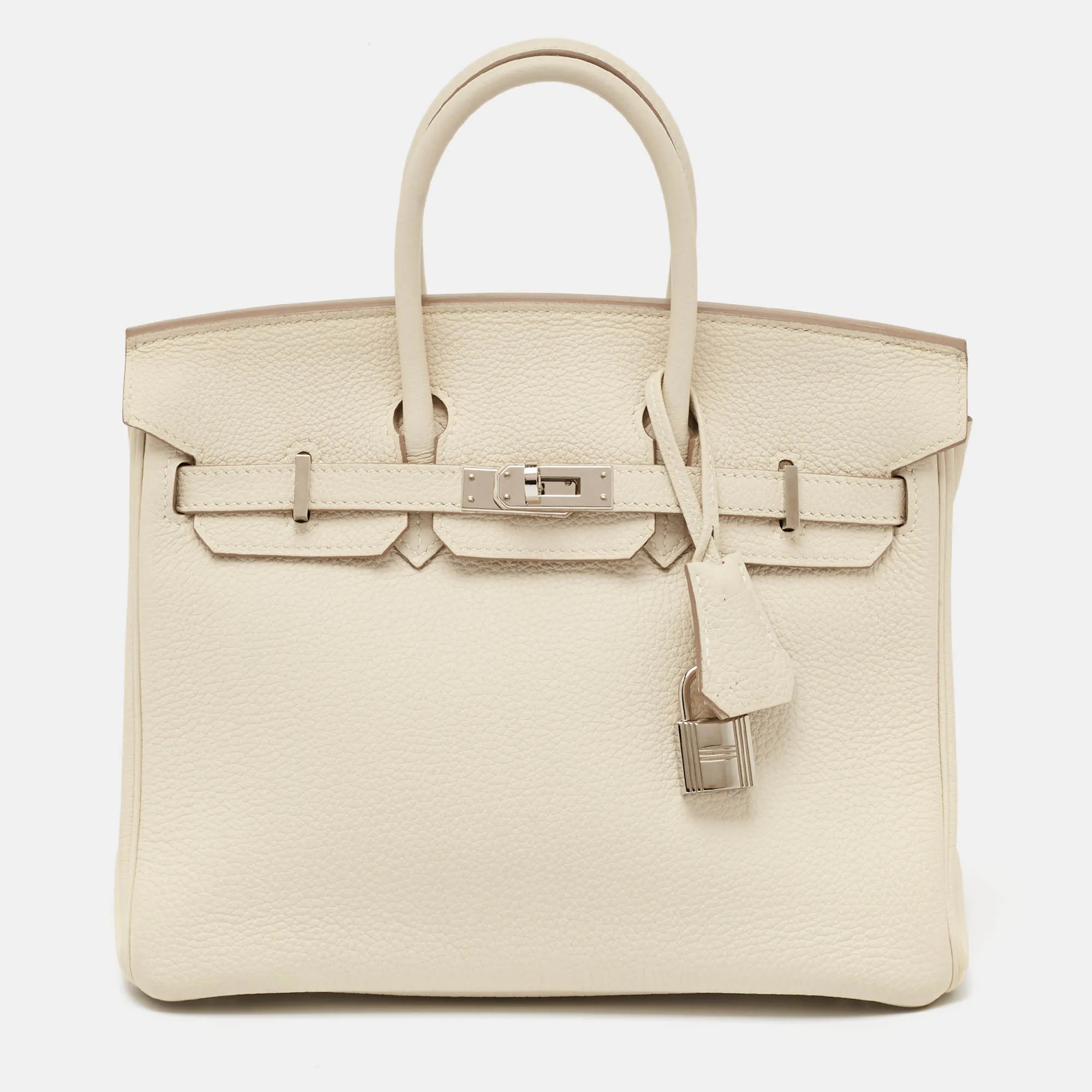 Craie Togo Leather Palladium Finish Birkin 25 Bag