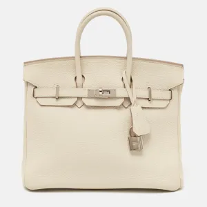 Craie Togo Leather Palladium Finish Birkin 25 Bag