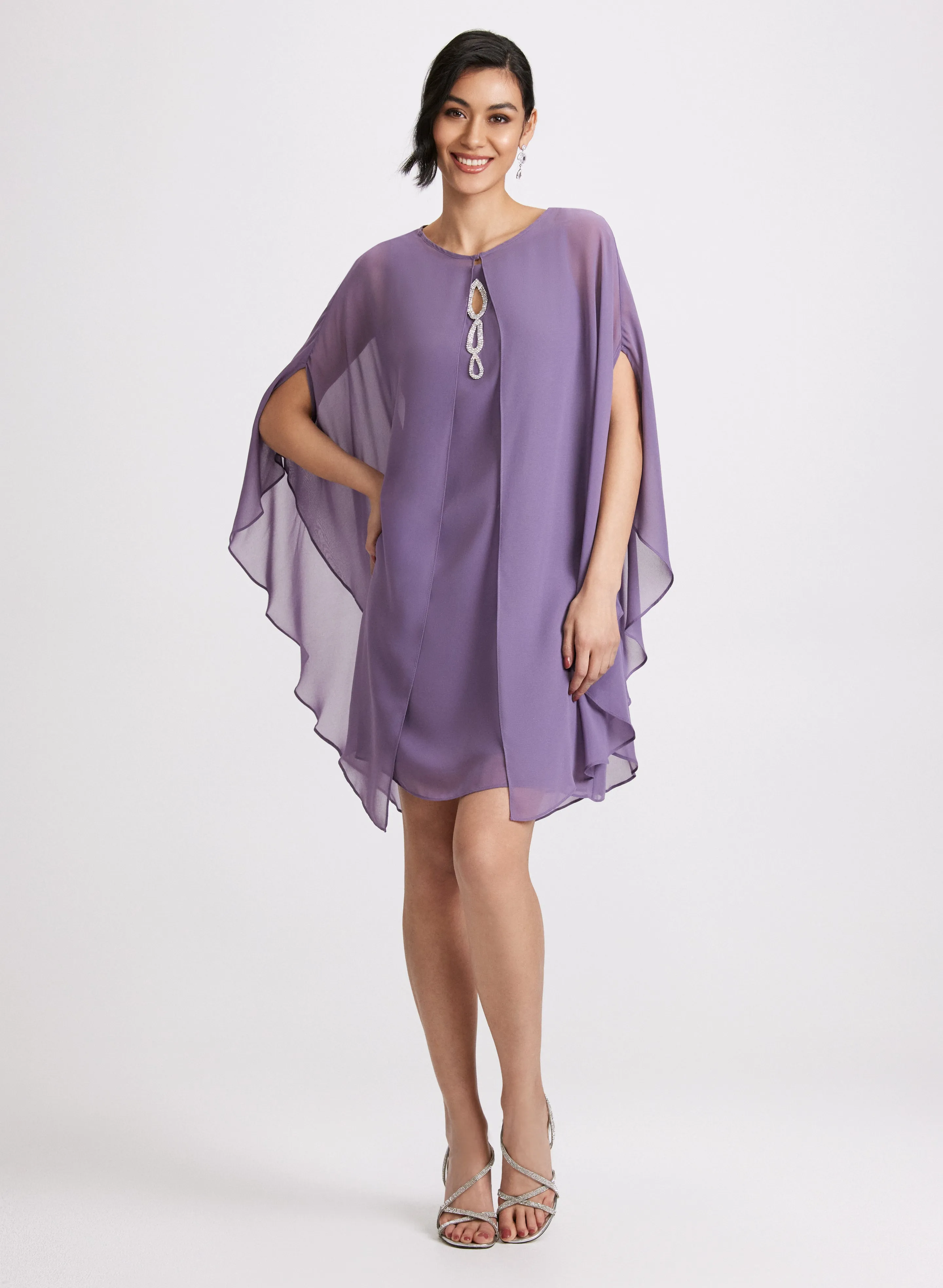 Crystal Embellished Dress & Capelet Jacket Set