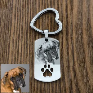 Custom DIY Dog Tag Photo Keychain Stainless Steel Engraved photograph Keychain For Love Dog People Dog Keepsake