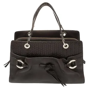 Dark Brown Braided Leather Front Pocket Tote