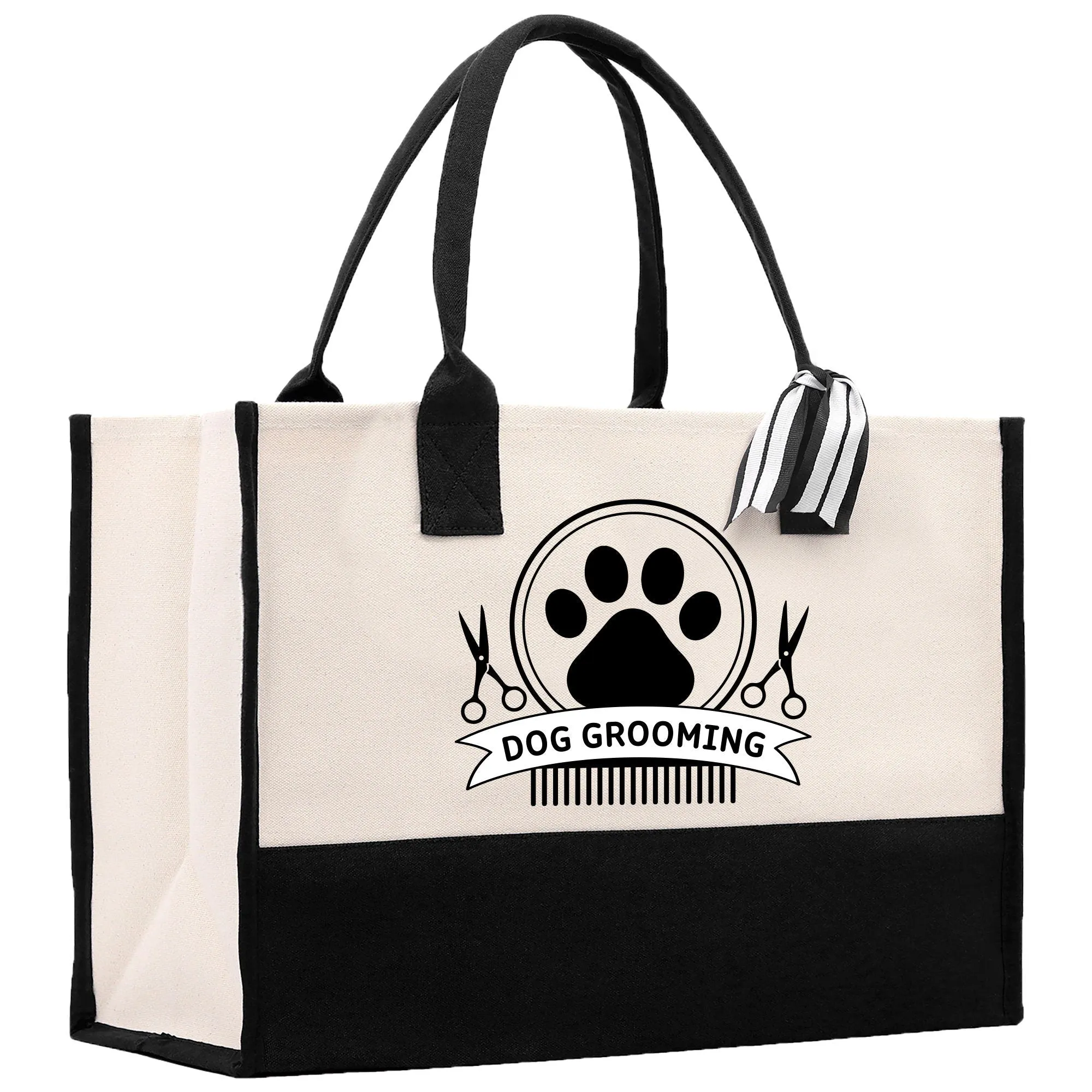 Dog Grooming Cotton Canvas Tote Bag Dog Stylist Gift, Dog Salon Bag Pet Groomer Paw Print Groomer Gift Dog Hair Salon Tote Bag