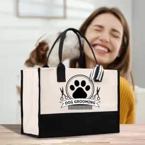 Dog Grooming Cotton Canvas Tote Bag Dog Stylist Gift, Dog Salon Bag Pet Groomer Paw Print Groomer Gift Dog Hair Salon Tote Bag