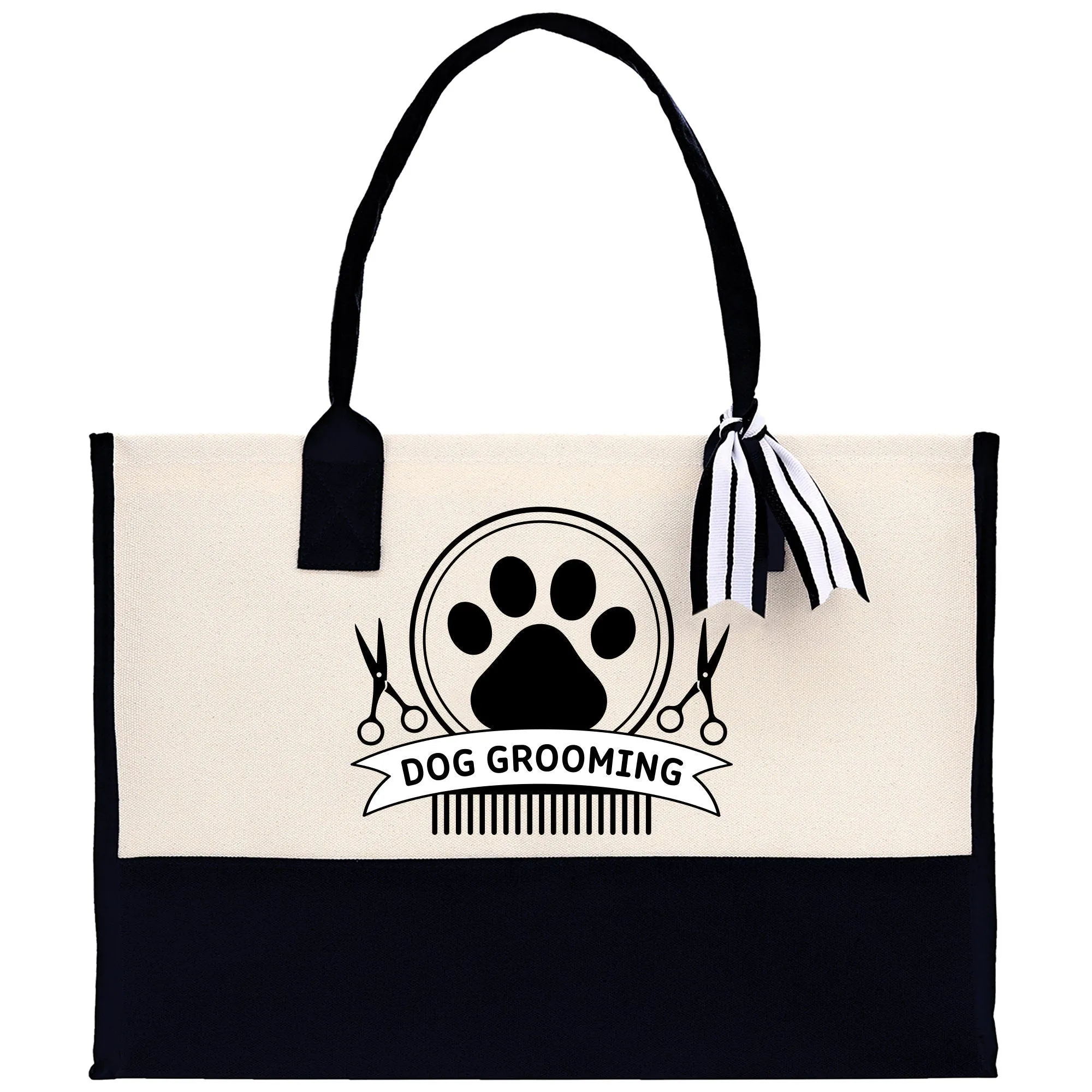 Dog Grooming Cotton Canvas Tote Bag Dog Stylist Gift, Dog Salon Bag Pet Groomer Paw Print Groomer Gift Dog Hair Salon Tote Bag