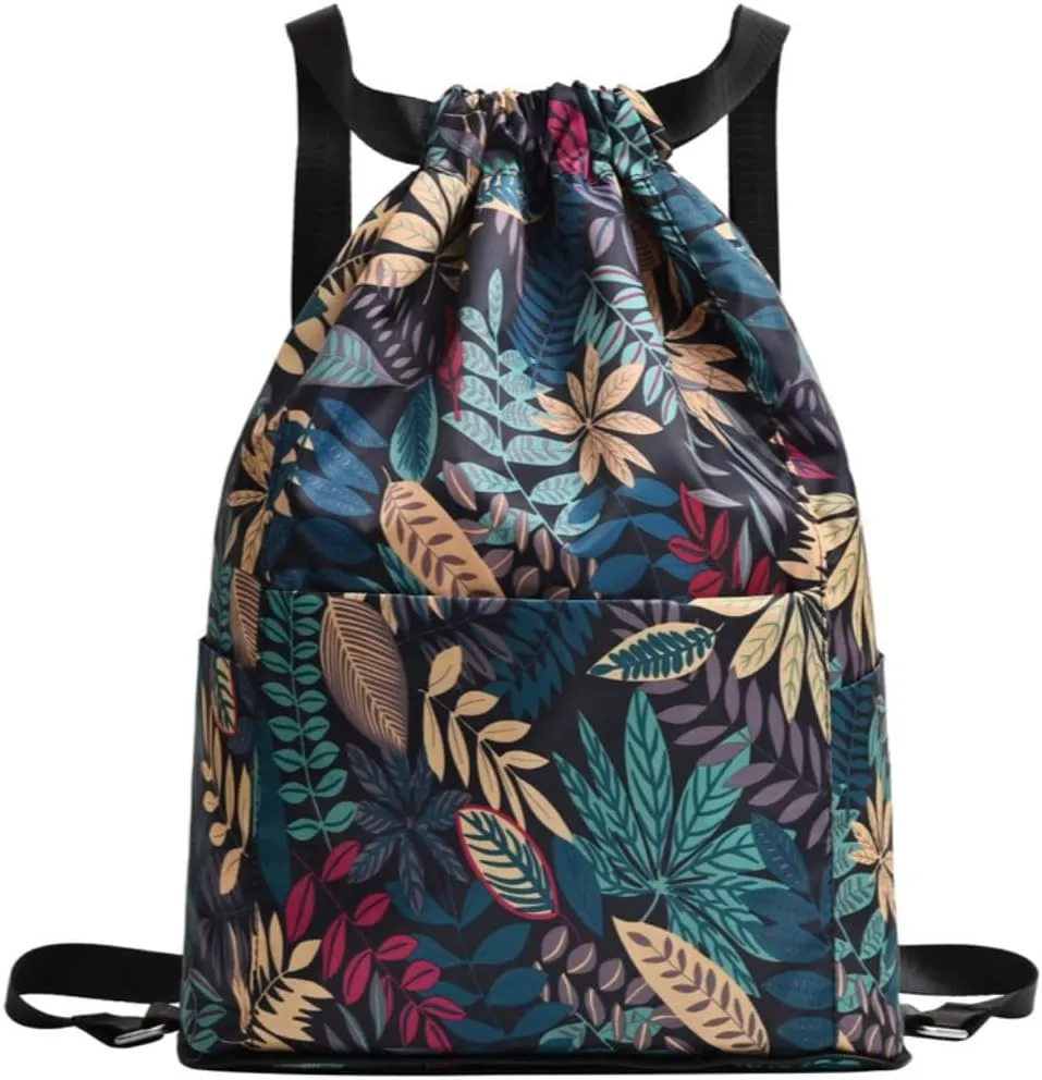 Drawstring Foldable Large Capacity Dry-wet Travel Sports BackpackLightweight Travel Backpack (leaves)