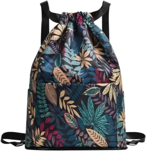 Drawstring Foldable Large Capacity Dry-wet Travel Sports BackpackLightweight Travel Backpack (leaves)