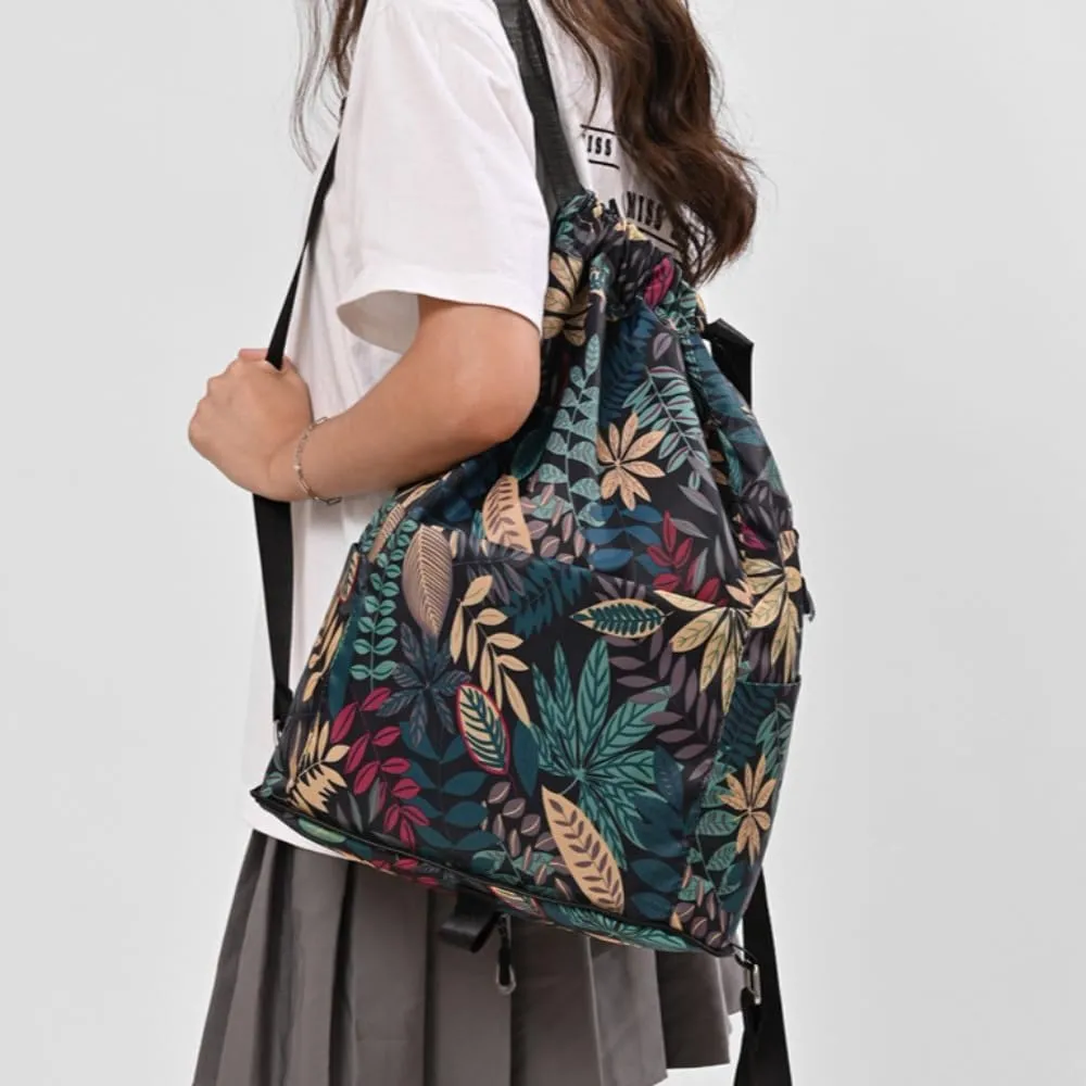 Drawstring Foldable Large Capacity Dry-wet Travel Sports BackpackLightweight Travel Backpack (leaves)
