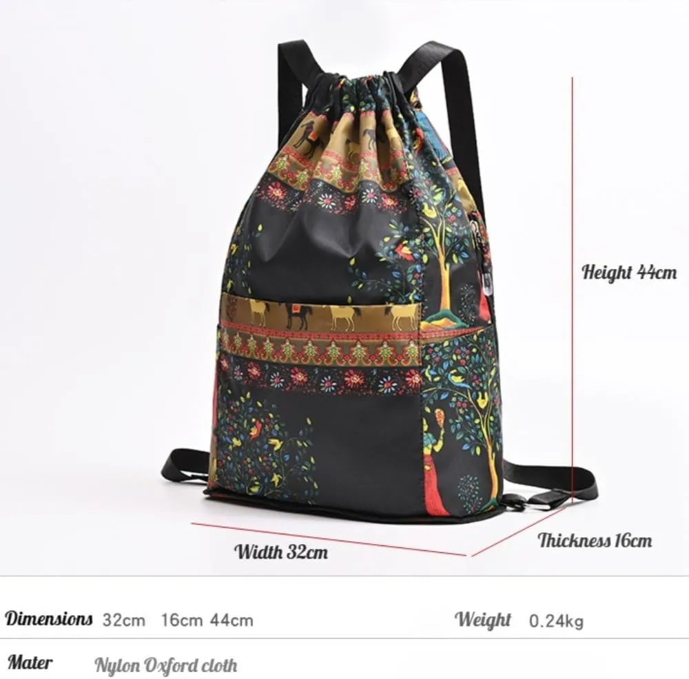 Drawstring Foldable Large Capacity Dry-wet Travel Sports BackpackLightweight Travel Backpack (leaves)