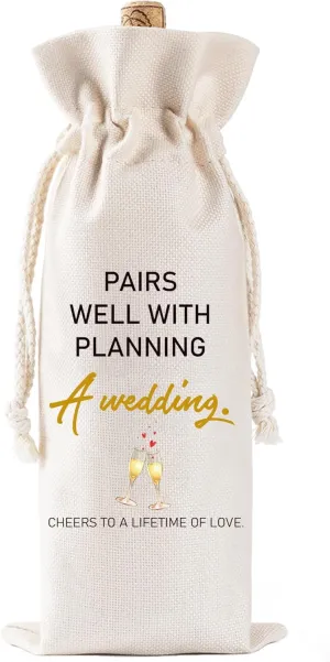 Engagement Gifts for Newly Engaged - Burlap Drawstring Wine Bag Gifts for Newly Engaged Couples, Pairs Well with Planning A Wedding Bridal Wedding Gifts for Bridal Shower, Engagement, Bride, Groom