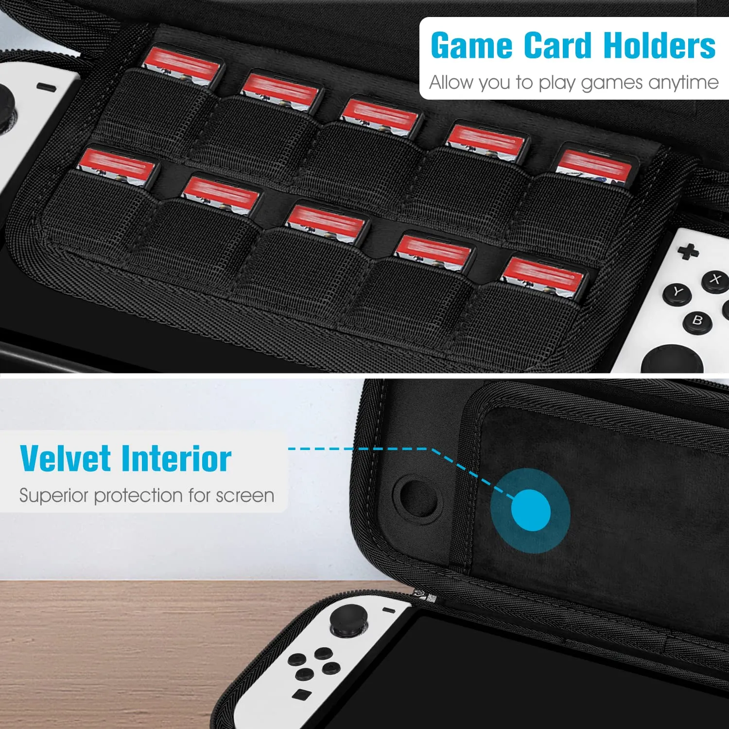 FINTIE Slim Carrying Case for Nintendo Switch OLED Model 2021/Switch 2017 - [Slim Fit] Shockproof Protective Travel Storage Bag with 10 Game Cartridges, Darknight