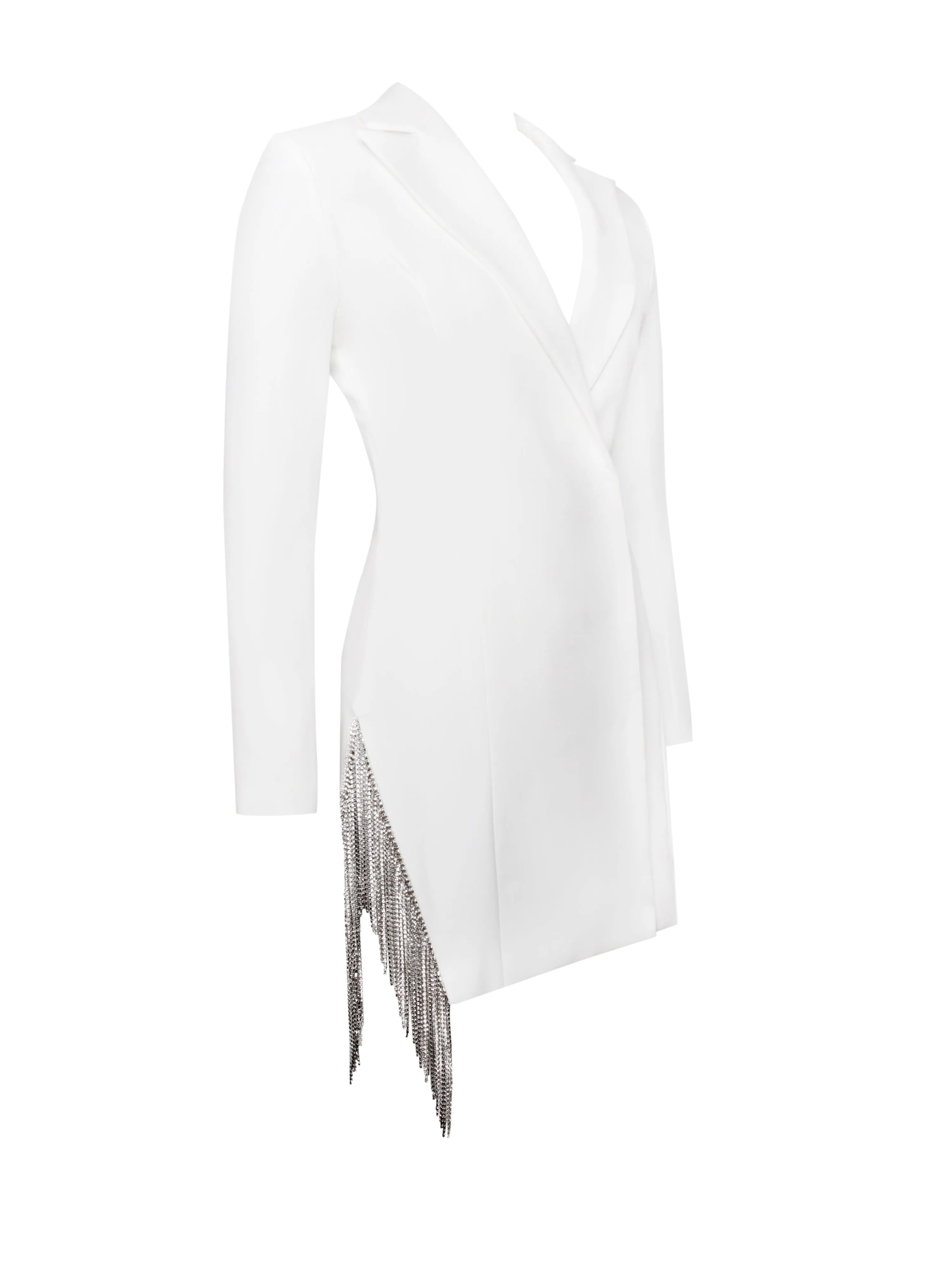 Freya White Crystal Charming Fringe Blazer Dress