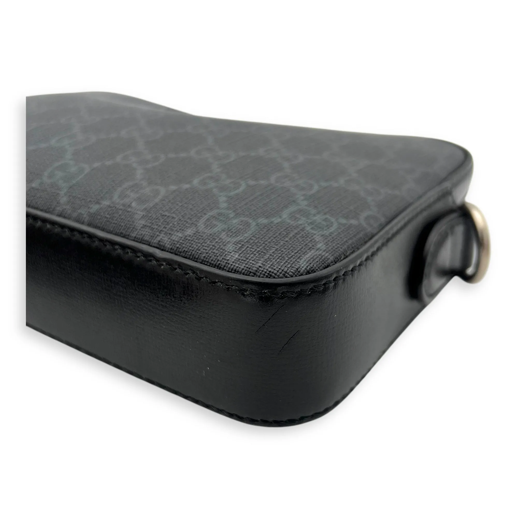 GG Supreme Black Crossbody Bag in Coated Canvas, Silver hardware
