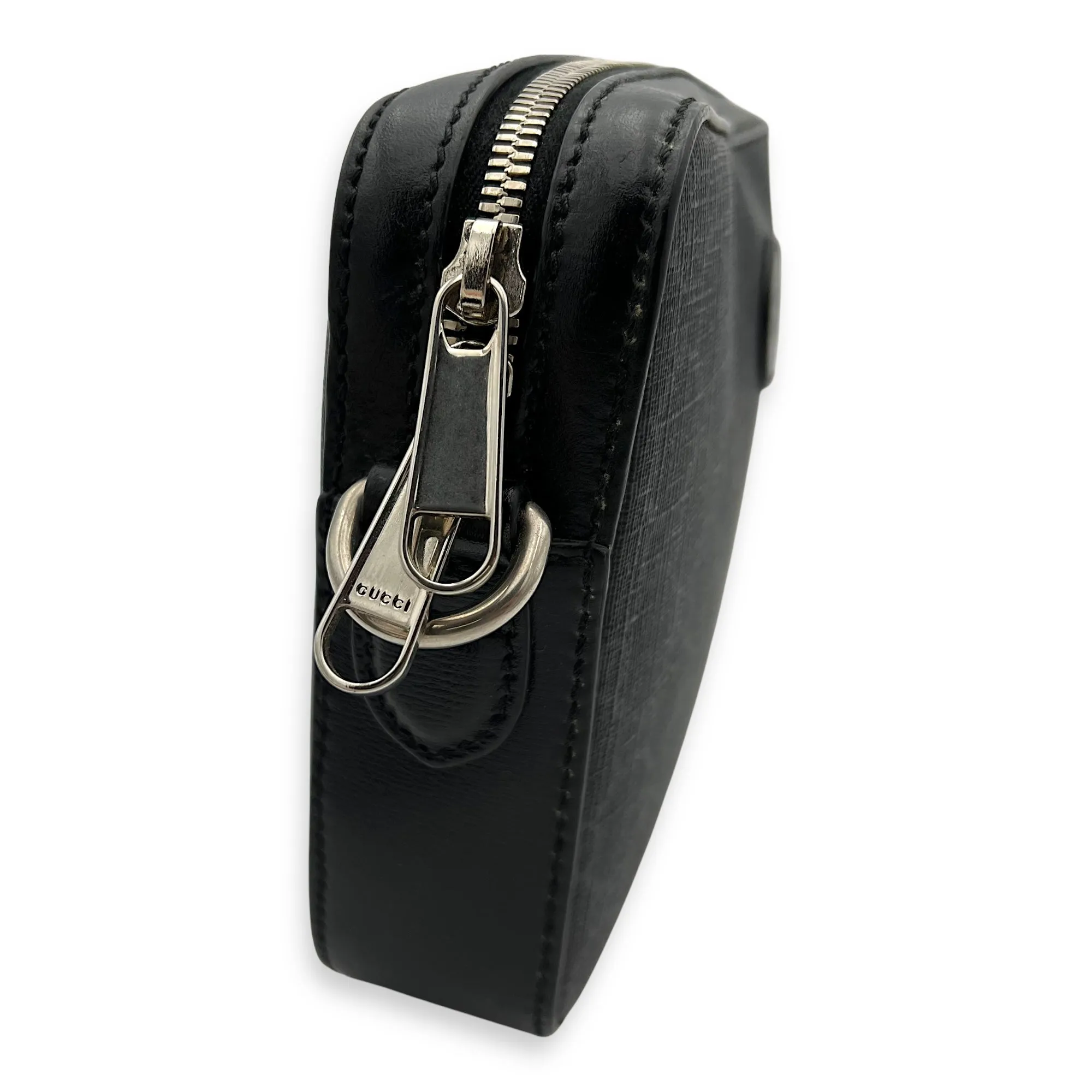 GG Supreme Black Crossbody Bag in Coated Canvas, Silver hardware