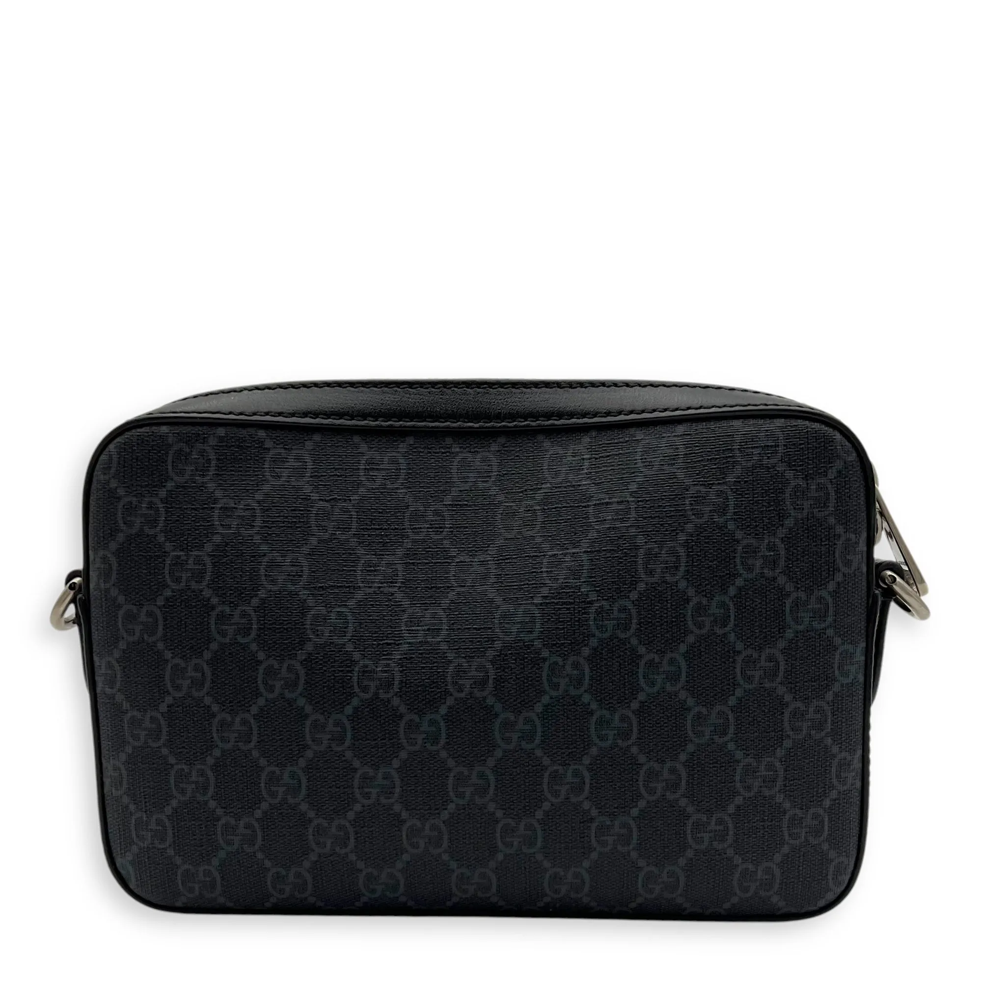 GG Supreme Black Crossbody Bag in Coated Canvas, Silver hardware