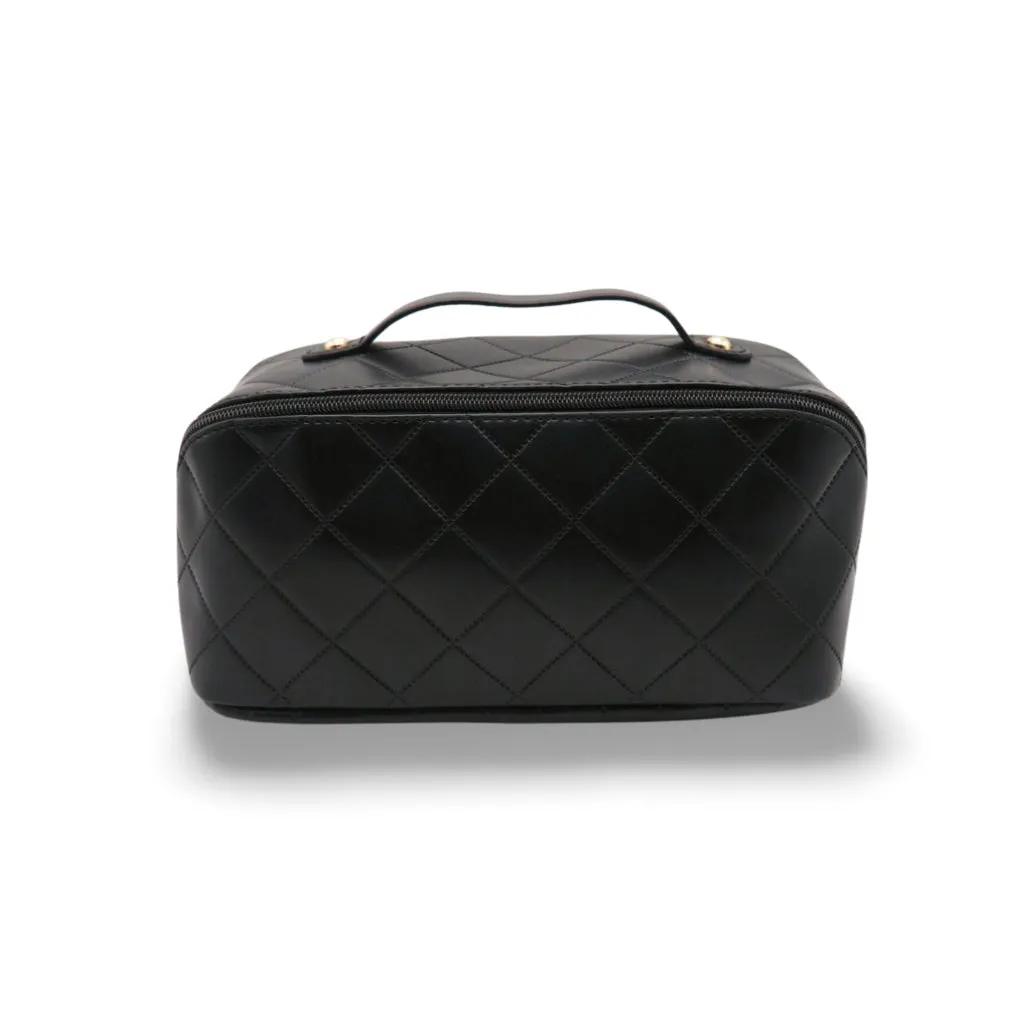 GLADKING Large Capacity Travel Cosmetic Bag for Women, Travelling Opens Flat PU Leather Makeup Bag