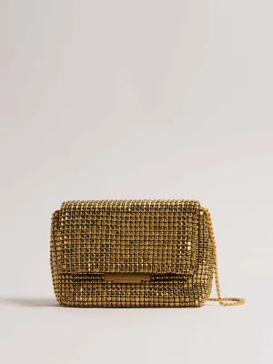 Gold crystal embellished cross body bag
