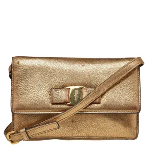 Gold Leather Vara Bow Shoulder Bag