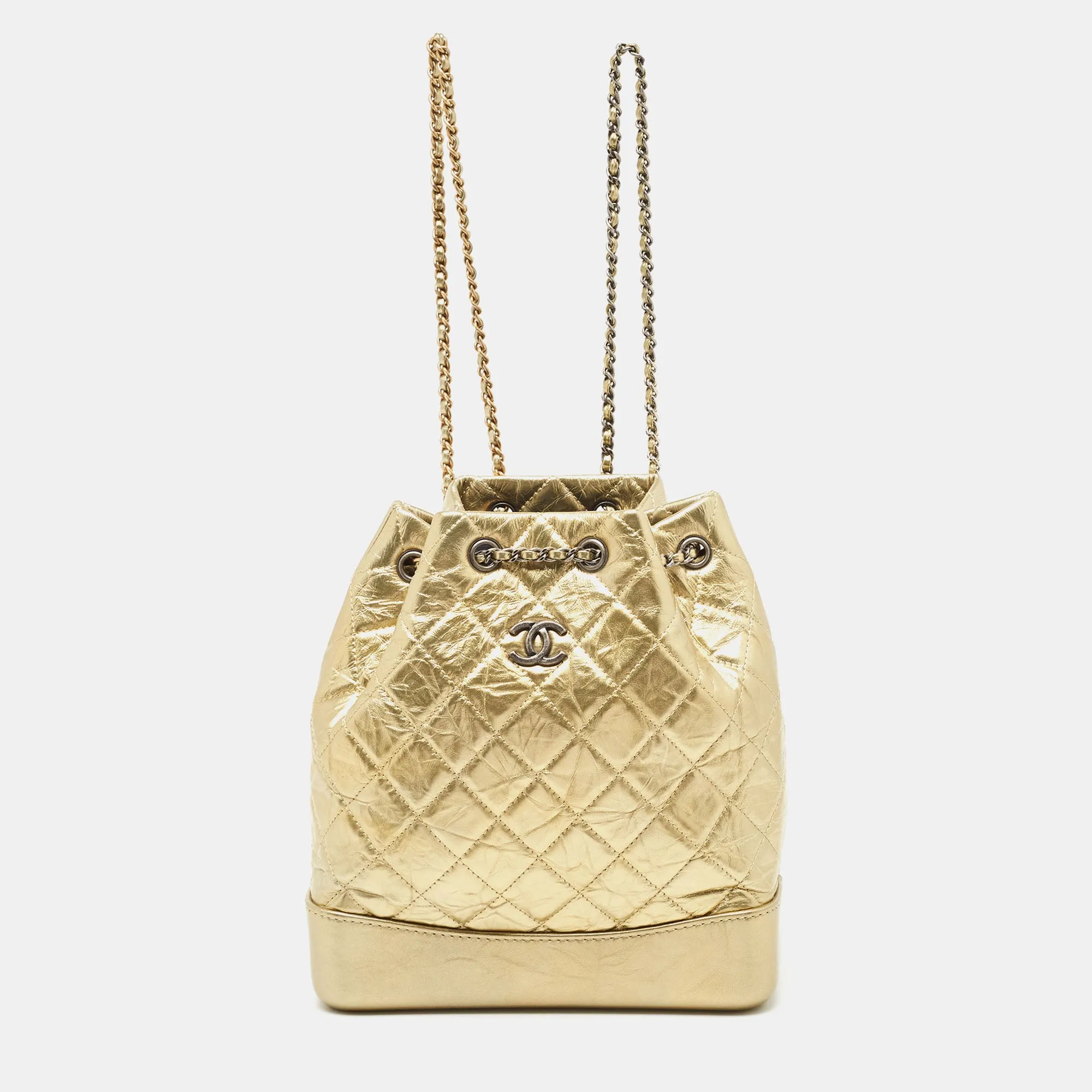 Gold Quilted Aged Leather Small Gabrielle Backpack