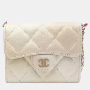 Gold Quilted Caviar Leather Card CC chain Logo Wallet