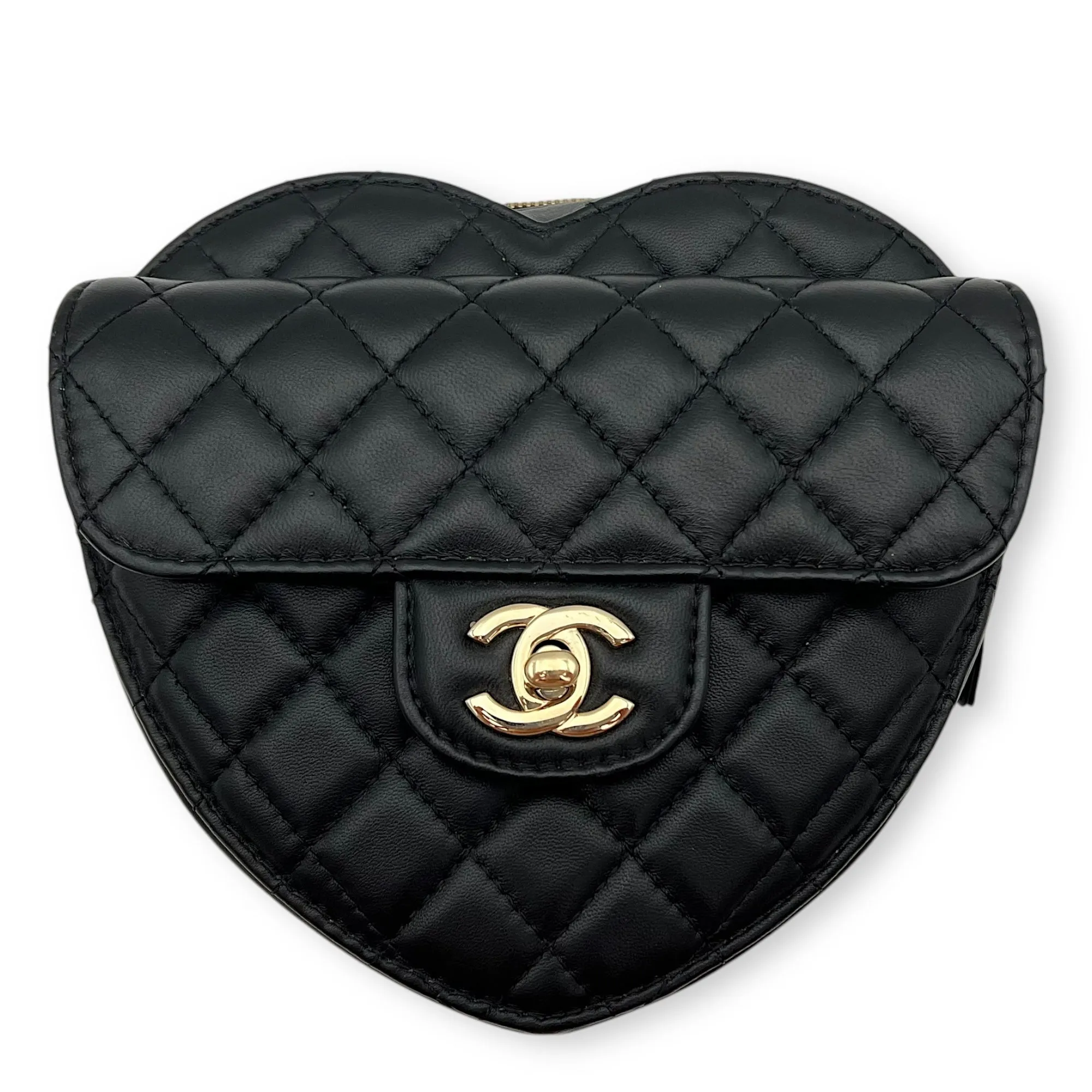Heart Medium Black Crossbody Bag in Lambskin, Gold hardware