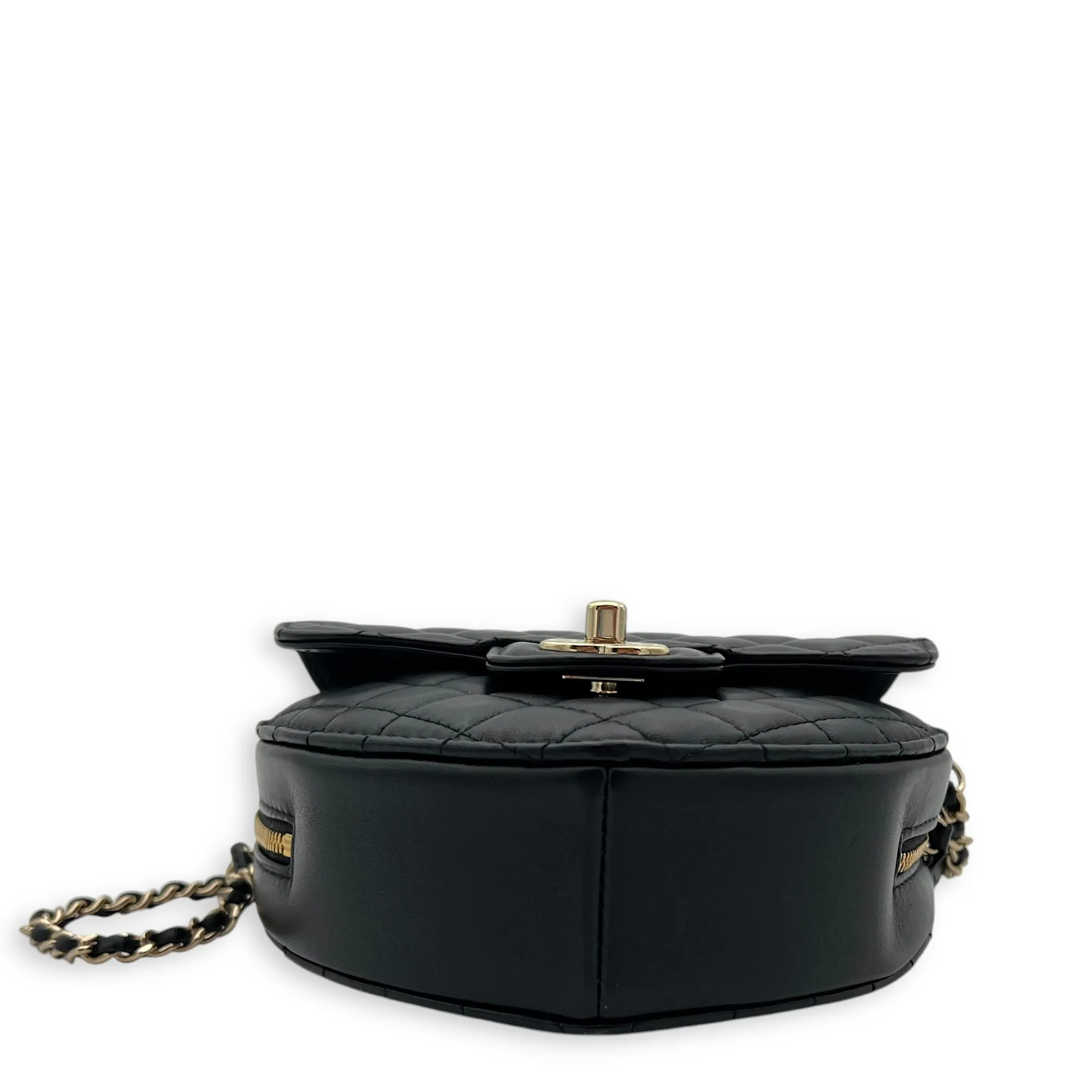 Heart Medium Black Crossbody Bag in Lambskin, Gold hardware
