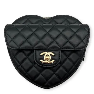 Heart Medium Black Crossbody Bag in Lambskin, Gold hardware