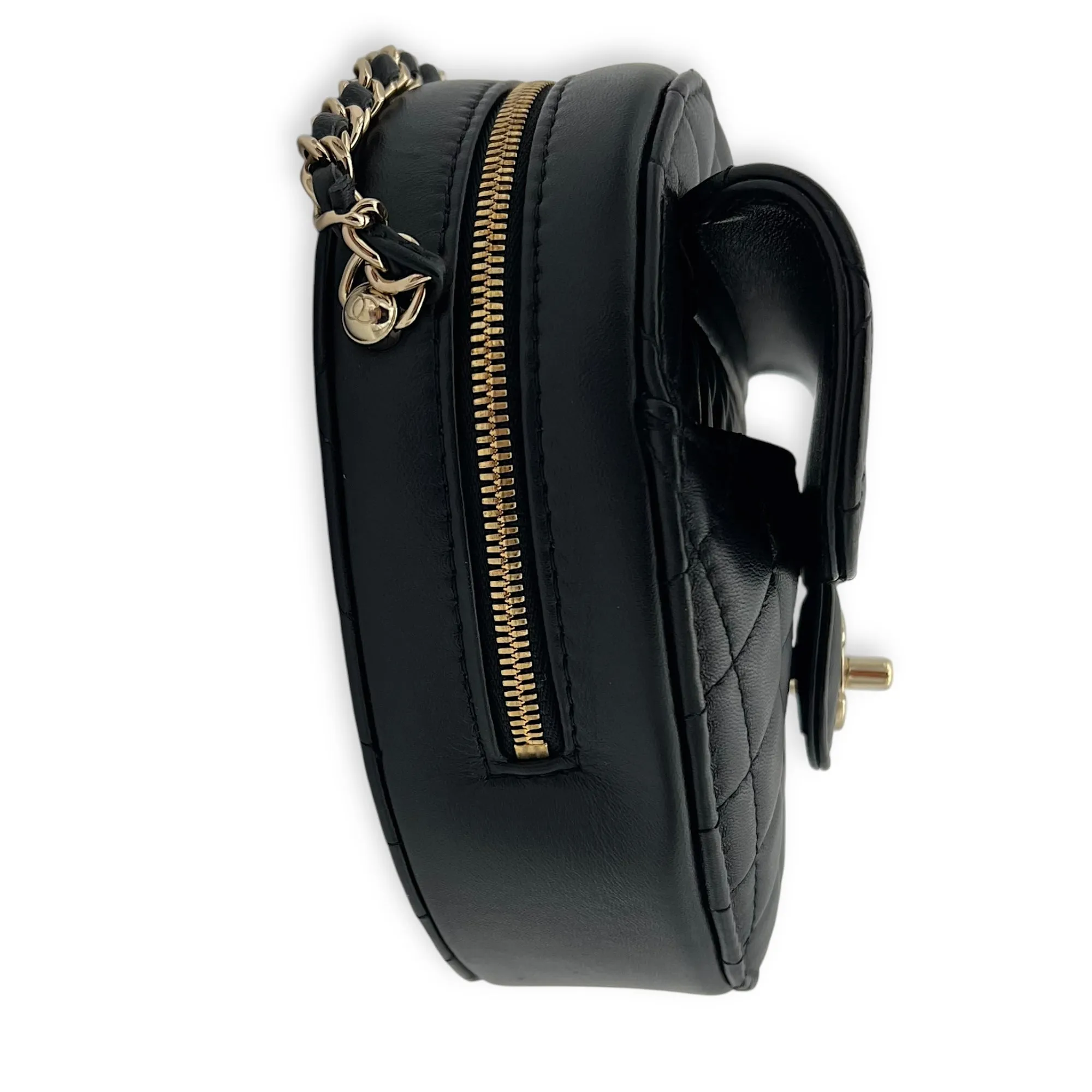 Heart Medium Black Crossbody Bag in Lambskin, Gold hardware
