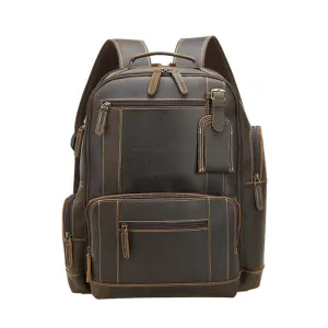 Hot Vintage Brown Crazy Horse Genuine Leather Mens Travel Laptop Backpack Bag