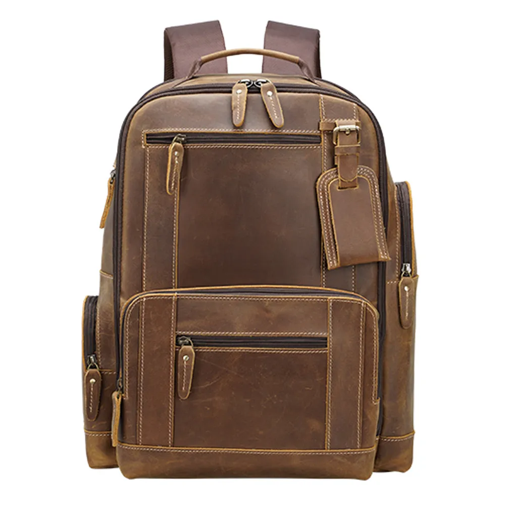 Hot Vintage Brown Crazy Horse Genuine Leather Mens Travel Laptop Backpack Bag