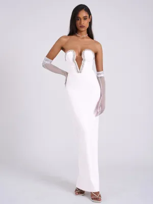 Ivanna White Crystal Charming Embellished Maxi Dress