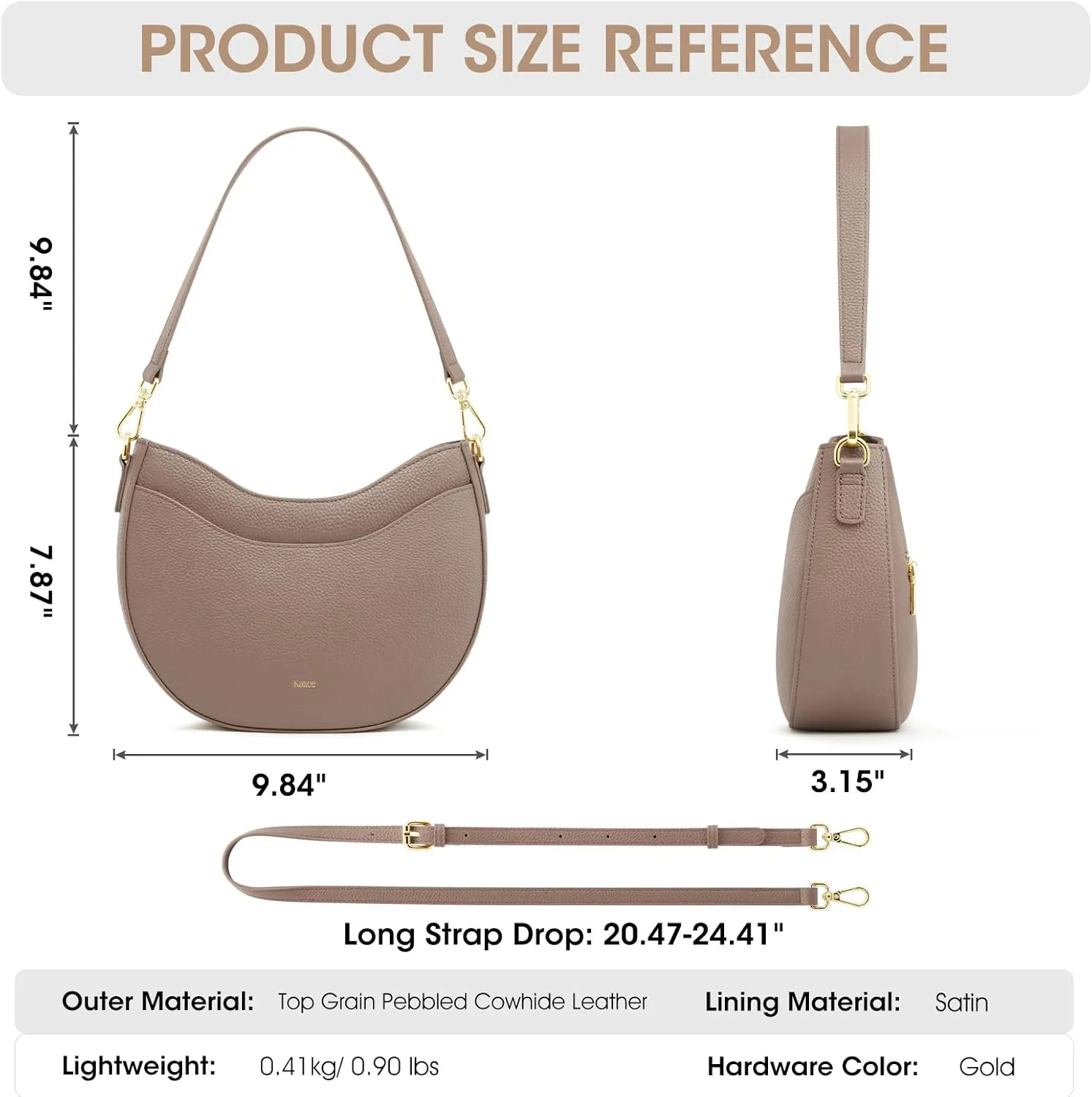 Kattee Leather Crossbody Bags for Women, Small Purses and Handbags, Soft Hobo Shoulder Satchel with Zipper Closure