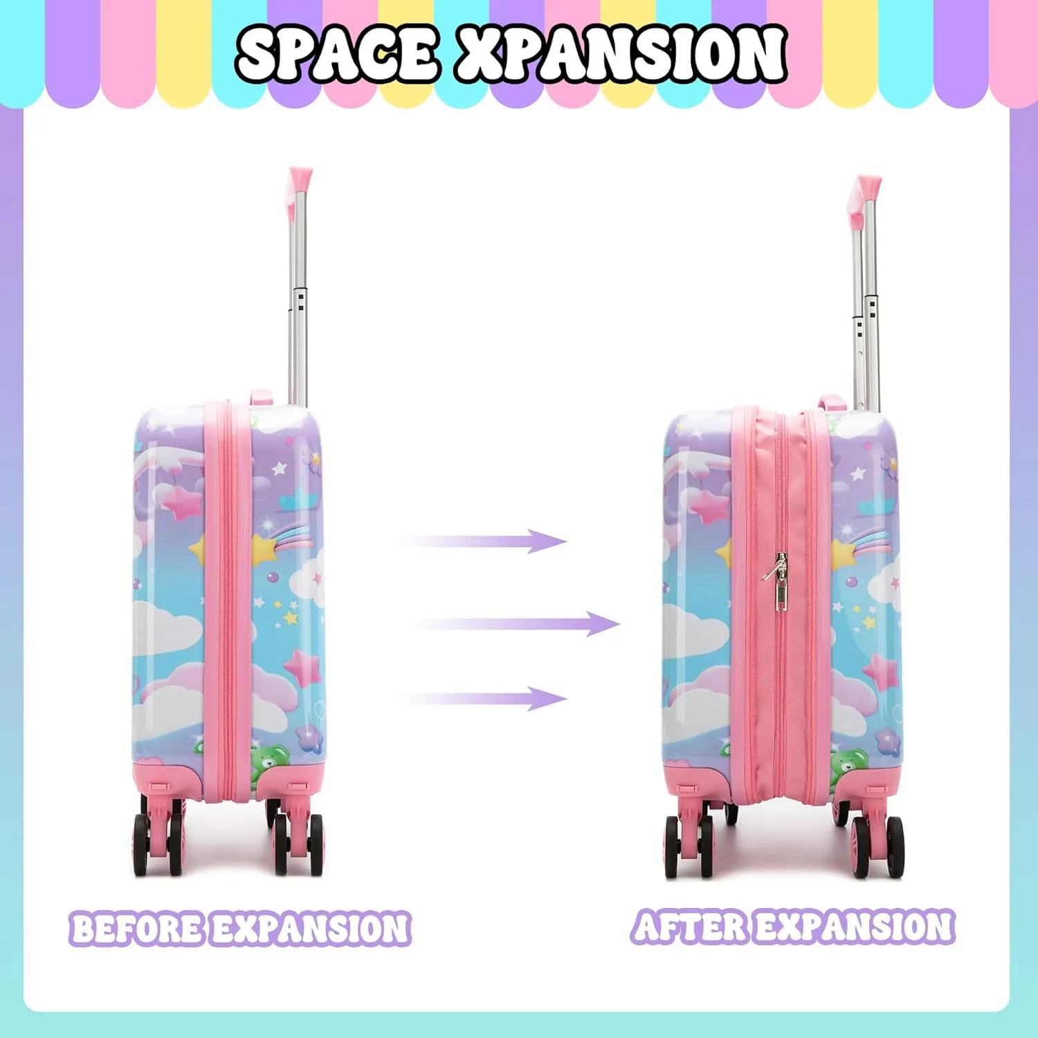 Kid's Luggage Set 3 Piece Suitcase Set 16" Hardside Luggage with Spinner Wheels Girls Boys Carry on Toddler Suitcase with Travel Duffle Bag Airline Approved