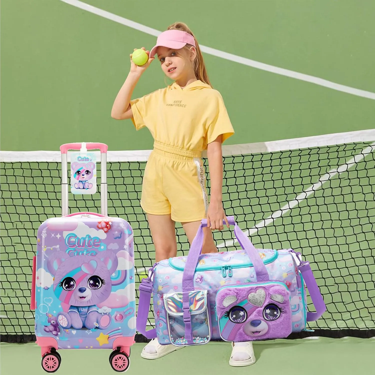 Kid's Luggage Set 3 Piece Suitcase Set 16" Hardside Luggage with Spinner Wheels Girls Boys Carry on Toddler Suitcase with Travel Duffle Bag Airline Approved