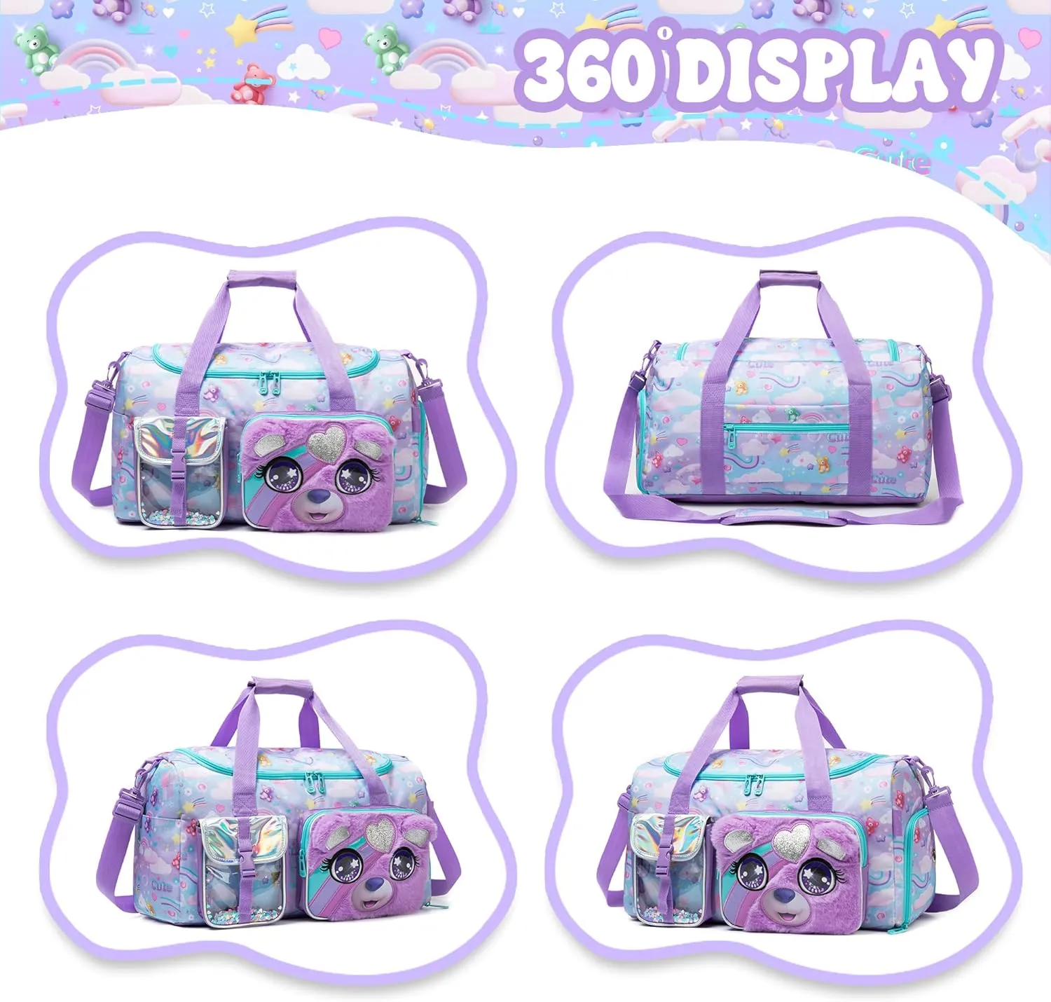 Kid's Luggage Set 3 Piece Suitcase Set 16" Hardside Luggage with Spinner Wheels Girls Boys Carry on Toddler Suitcase with Travel Duffle Bag Airline Approved