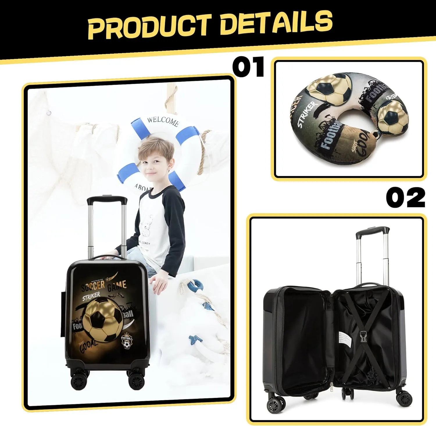 Kid's Luggage Set 3 Piece Suitcase Set 16" Hardside Luggage with Spinner Wheels Girls Boys Carry on Toddler Suitcase with Travel Duffle Bag Airline Approved