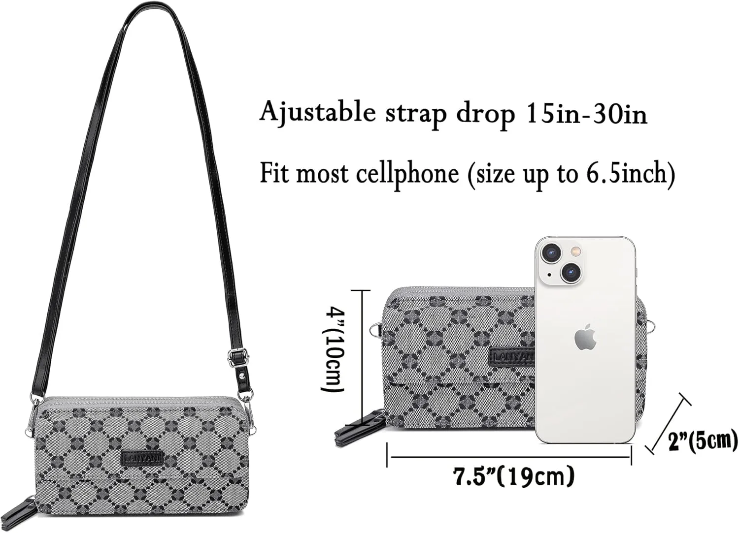 Lanyani RFID Crossbody Wallet Wristlet Purse with Phone Pocket For Women Vegan Leather