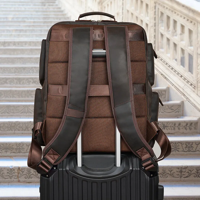 Large Capacity Crazy Horse Genuine Leather Mens Laptop Backpack For Travel