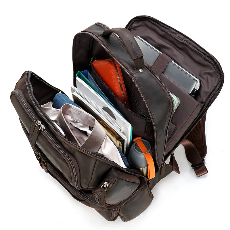 Large Capacity Crazy Horse Genuine Leather Mens Laptop Backpack For Travel