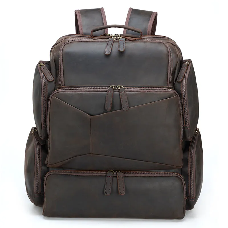 Large Capacity Crazy Horse Genuine Leather Mens Laptop Backpack For Travel