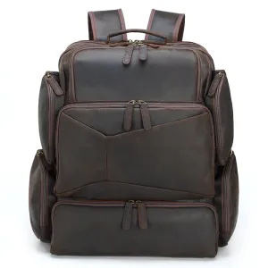 Large Capacity Crazy Horse Genuine Leather Mens Laptop Backpack For Travel