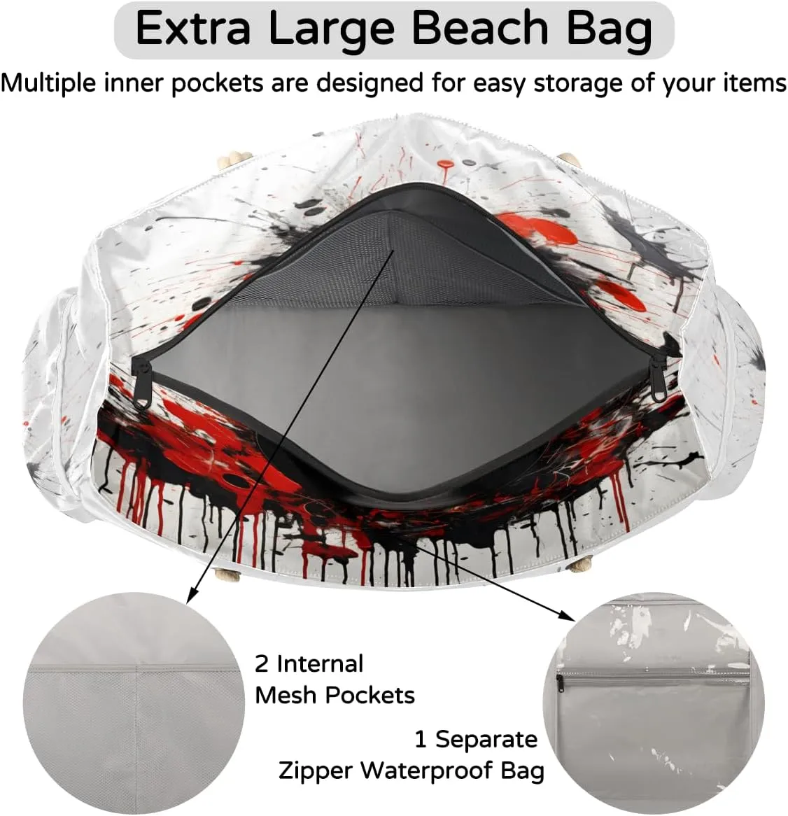 Large Tote Beach Bags for Women with Zipper Waterproof Sandproof Swim Pool Grocery Gym Travel Bag