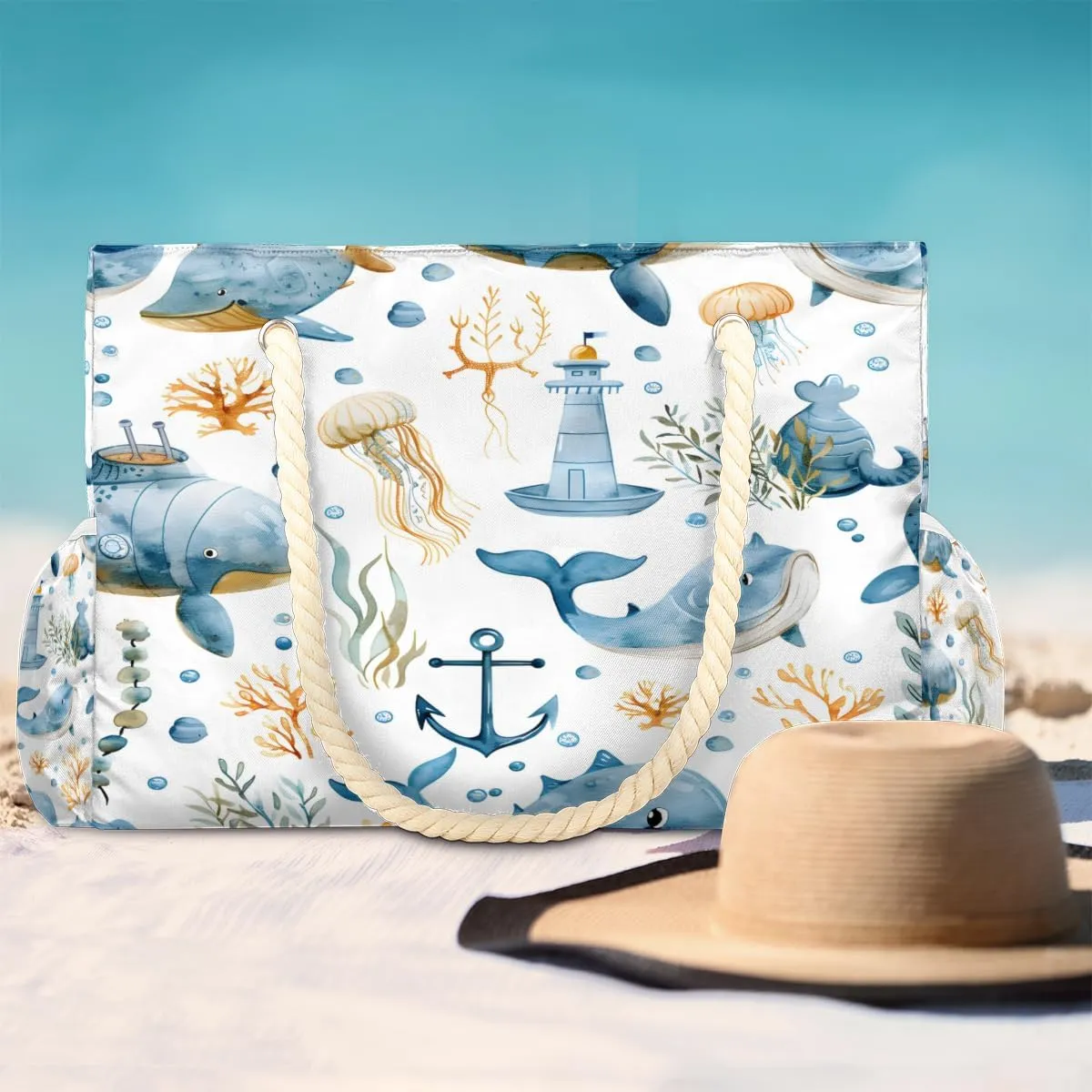 Large Tote Beach Bags for Women with Zipper Waterproof Sandproof Swim Pool Grocery Gym Travel Bag
