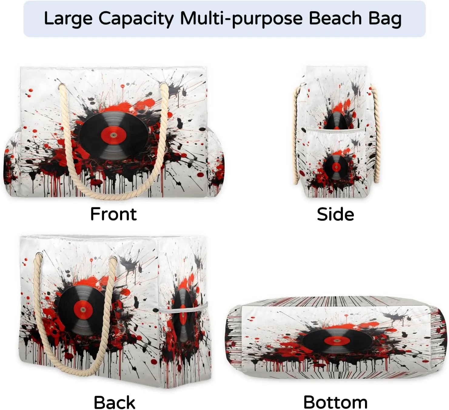 Large Tote Beach Bags for Women with Zipper Waterproof Sandproof Swim Pool Grocery Gym Travel Bag