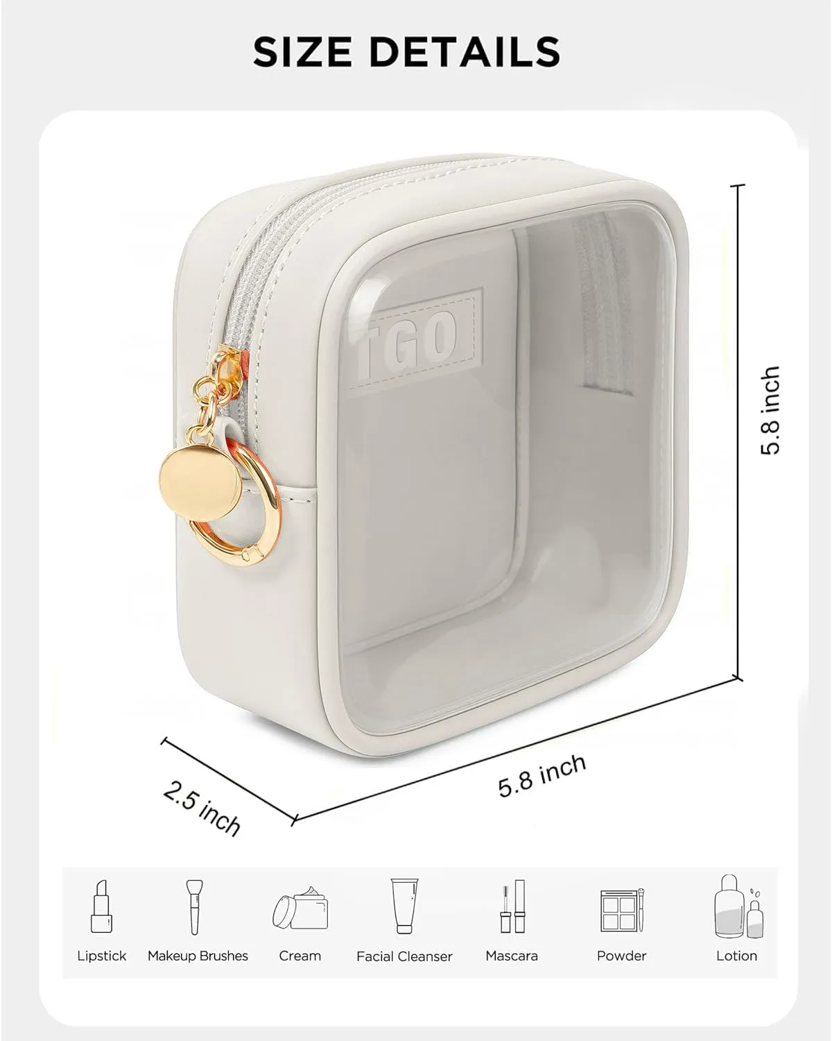 LETGO Small Clear Makeup Bags for Purse-Mini Clear Toiletry Bag,Travel Size Toiletries Clear Cosmetic Bags Travel Essentials Car Makeup Bag Car Accessories for Women Men (Mini White)